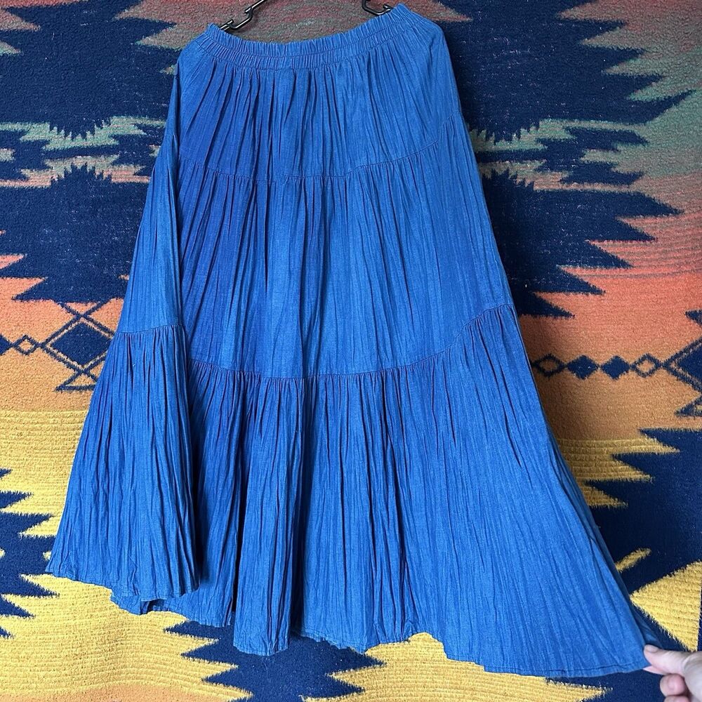 Vintage Glen Cove Tiered Denim Maxi Skirt. Western Wear.Boho.Festival. Petite S.